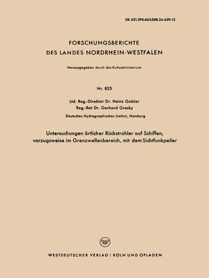 cover image of Untersuchungen örtlicher Rückstrahler auf Schiffen, vorzugsweise im Grenzwellenbereich, mit dem Sichtfunkpeiler